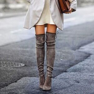 Stuart Weitzman Highland Womens Gray Suede Over The Knee Tall‎ Riding Boots 7.5